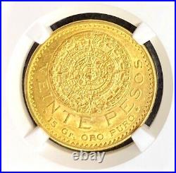 1917 Gold 20 Pesos Mexico Viente Pesos NGC MS62 Aztec Calendar Coin KEY DATE