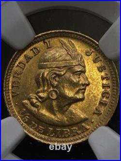 1919 Peru 1/5 Libra Gold Coin NGC UNC Details 1919 Peru 1/5 Libra Gold Coin NGC UNC Details