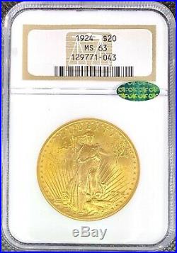 1924 $20 American Gold Double Eagle Saint Gaudens MS63 NGC CAC Certified Coin