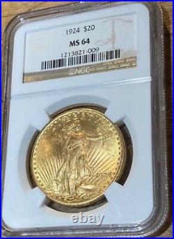 1924 St Gaudens 20 Gold Coin, MS 64 NGC Certified, Dark Luxurious Patina