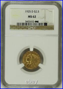 1925-D $2.5 INDIAN HEAD NGC MS62 Gold Coin