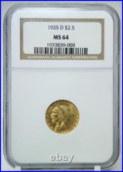 1925-D $2.5 Indian Head Quarter Eagle NGC MS 64 #9005