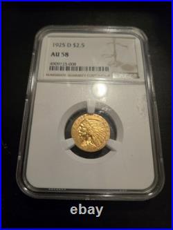 1925 D AU58 2.5 Indian Head Gold Coin NGC Certified
