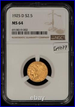1925-D G$2.50 Indian Head Gold Quarter Eagle PQ Blazer NGC MS 64 SKU-G4077