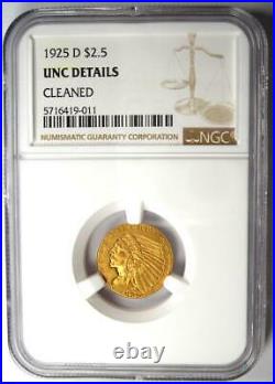 1925-D Indian Gold Quarter Eagle $2.50 Coin NGC Uncirculated Details (UNC MS)