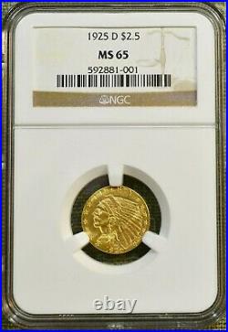 1925-D NGC MS65 $2.50 Indian Gold Quarter Eagle Great Luster! Great Look
