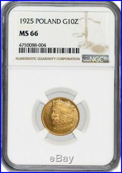 1925 G10Z 10 Zlotych Gold Poland NGC MS66 Gem Uncirculated Mint State Coin