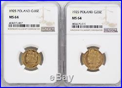 1925 Poland 20 Zlotych & 10 Zlotych Gold NGC MS64 Coins JB402