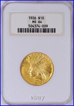 1926 $10 Gold Indian Head NGC Fatty MS64 Gold Eagle 374009