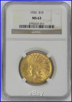1926 Gold $10 Indian Head Coin Ngc Mint State 63