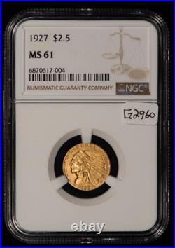 1927 G$2.50 Indian Head Gold Quarter Eagle Flashy Luster NGC MS 61 G2960