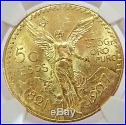 1927 Gold Mexico 50 Pesos Winged Victory Coin Ngc Mint State 63 Early Date