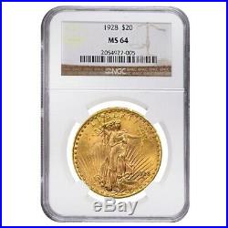 1928 $20 Gold Saint Gaudens Double Eagle Coin NGC MS 64