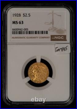 1928 G$2.50 Indian Head Gold Quarter Eagle Frosty BU NGC MS 63 SKU-G4885