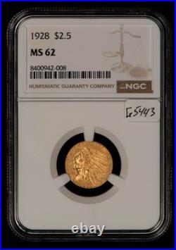 1928 G$2.50 Indian Head Gold Quarter Eagle Luster NGC MS 62 SKU-G5443