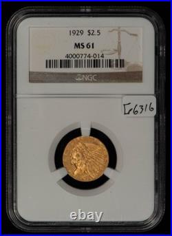 1929 G$2.50 Indian Head Gold Quarter Eagle Luster NGC MS 61 SKU-G6316