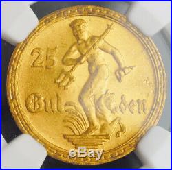 1930, Germany/Poland, Danzig (Free City). Scarce Gold 25 Gulden Coin. NGC MS-64