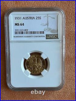 1931 Austria Gold 25 Schilling NGC 64 PL lovely specimen BU UNC MS 1931 Austria Gold 25 Schilling NGC 64 PL lovely specimen BU UNC MS