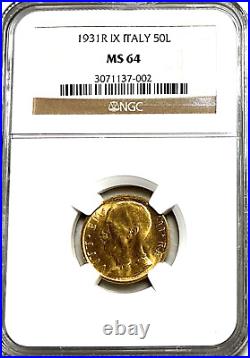 1931 R IX Italy Gold 20 Lire NGC MS64