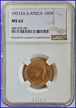 1931 South Africa Gold Sovereign NGC MS62 Uncirculated Unc Coin