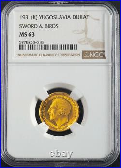 1931, Yugoslavia, King Alexander I. Gold Ducat  Coin. Sword! NGC MS-63