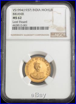 1937, India, Bikanir State, Ganga Singhji. Gold Nazarana Mohur Coin. NGC MS-62