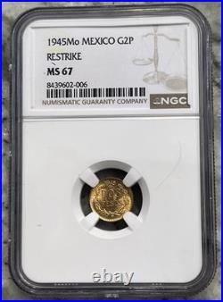 1945 Mexico 2 Pesos Brilliant Uncirculated Gold Coin NGC MS67 Lustrous Coin