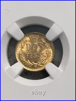1945 Mexico 2 Pesos Brilliant Uncirculated Gold Coin NGC MS67 Lustrous Coin