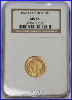1946 B Gold Liechtenstein 10 Franken Coin Ngc Mint State 66 1946 B Gold Liechtenstein 10 Franken Coin Ngc Mint State 66