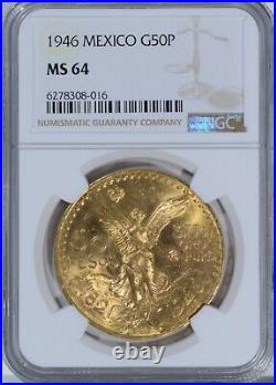 1946 Mexico Gold 50 Peso NGC MS64 Nice Brilliant Uncirculated Coin