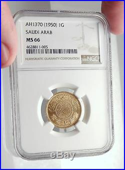 1950 Saudi Arabia GOLD Trade Coinage COIN of Mecca NGC Certified MS 66 i70550