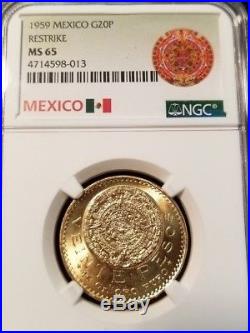 1959 Mexico Gold 20 Pesos Hidalgo Ngc Ms 65 Bright Luster Gorgeous Coin