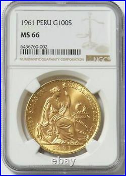 1961 Gold Peru 100 Soles Ngc Mint State 66