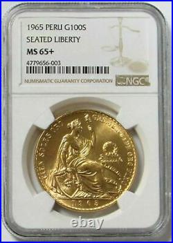 1965 Gold Peru 100 Soles Seated Liberty Coin Ngc Mint State 65+