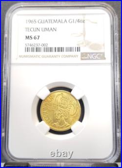 1965 Guatemala Gold 1/4 Oz Tecun Uman Ngc Ms 67 Extremely Rare Gem Top Pop