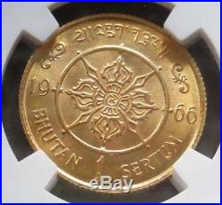 1966 Gold Bhutan Sertum Jigme Wangchuk Coin Ngc Mint State 66 Only 2,300 Minted