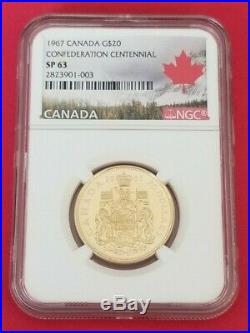 1967 Canada Vintage Gold $20 Confederation Centennial Coin SP 63