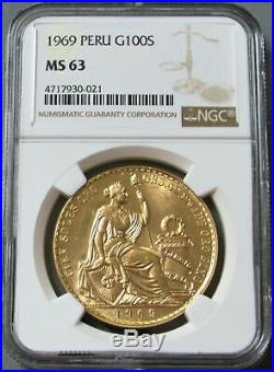 1969 Gold Peru 540 Minted 100 Soles Coin Ngc Mint State 63