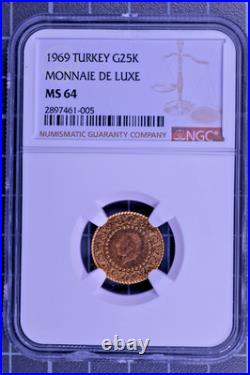 1969 Turkey Gold G25K Monnaie de Luxe NGC MS64 Brilliant Strike