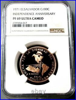 1971 Gold El Salvador Ngc Proof 69 Ultra Cameo 100 Colones Independence Anniv