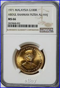 1971 Malaysia 100 Ringgit Gold Coin NGC MS66 AbdulRahman Putra Al-Haj