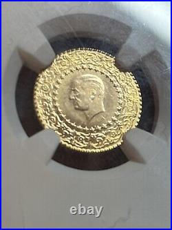1972 Turkey 25 Kurus Monnaie de Luxe Gold Coin NGC MS-65 High Grade