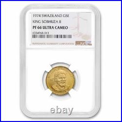 1974 Swaziland Proof Gold 5 Emalangeni Sobhuza PF-66 NGC 1974 Swaziland Proof Gold 5 Emalangeni Sobhuza PF-66 NGC