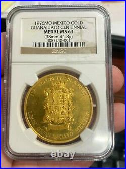 1976 Mexico Gold Guanajuato Centennial Medal NGC MS63 Centenario Coin