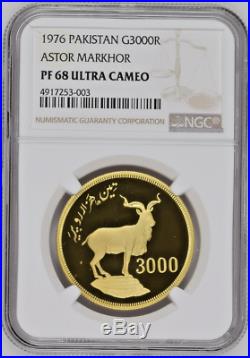 1976 Pakistan Gold Proof Coin 3000 Rupees Astor Markhor WWF NGC PF68 Mintage-273