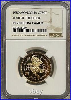 1980 Mongolia 750 Tugrik Gold Coin Year Of The Child NGC PF 70 UCAM Perfect