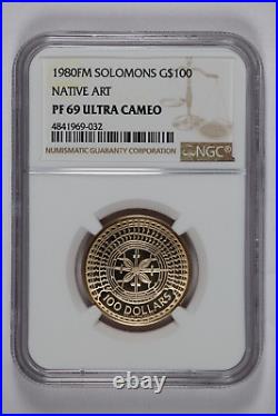 1980 Solomon Islands Gold 100 Dollar Coin Native Art NGC PF 69 ULTRA CAMEO