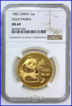 1982 China panda 1oz gold coin medal NGC MS69
