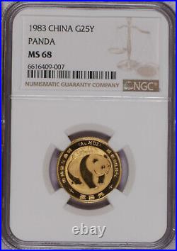 1983 Gold Panda 1/4 oz. 25 Yuan NGC MS68. Free Shipping
