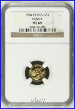 1984 5 Yuan China 1/20 Oz Gold Panda. NGC MS69